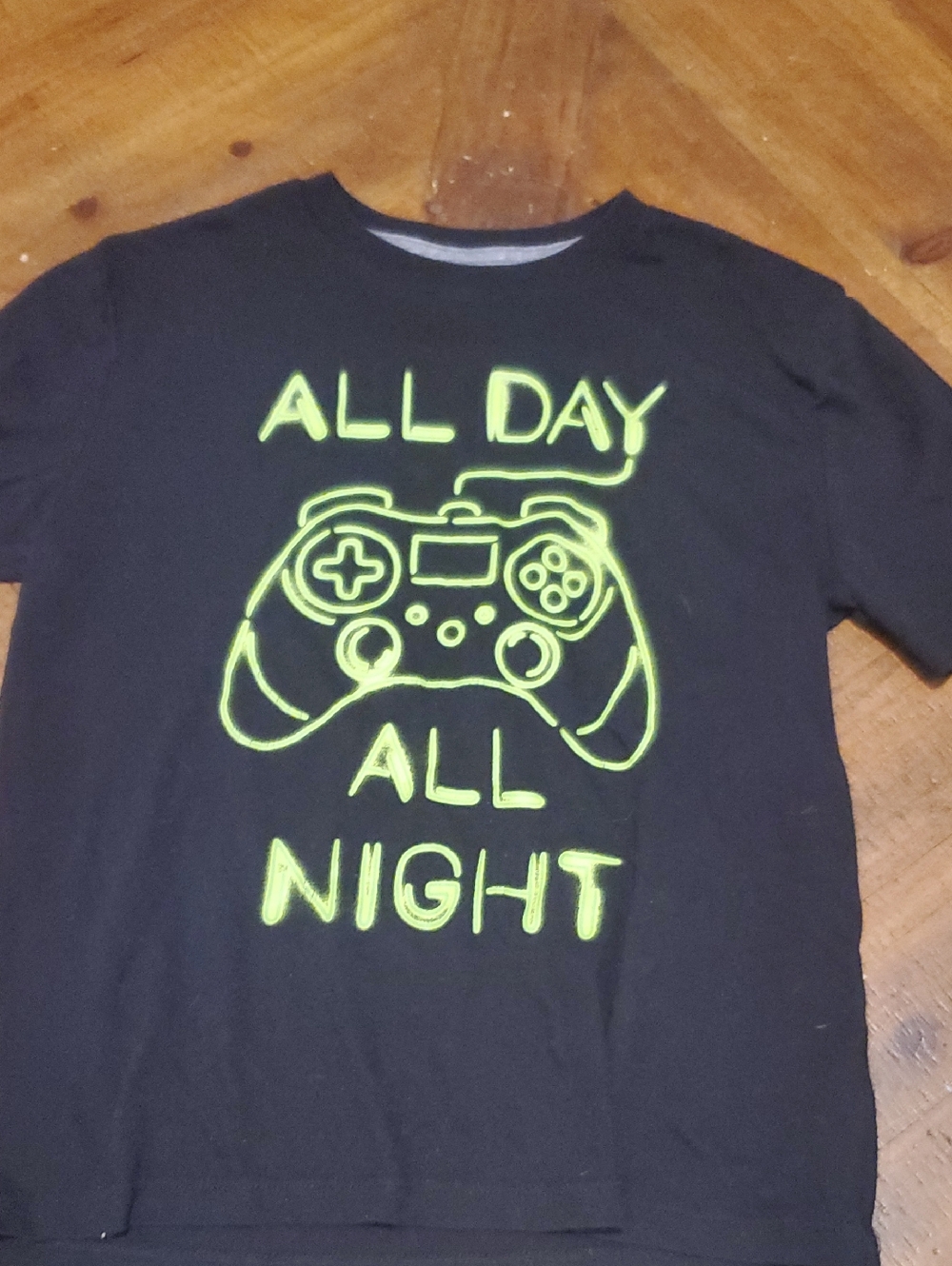 Old Navy Black Tee with Neon Yellow Game Controller Graphic